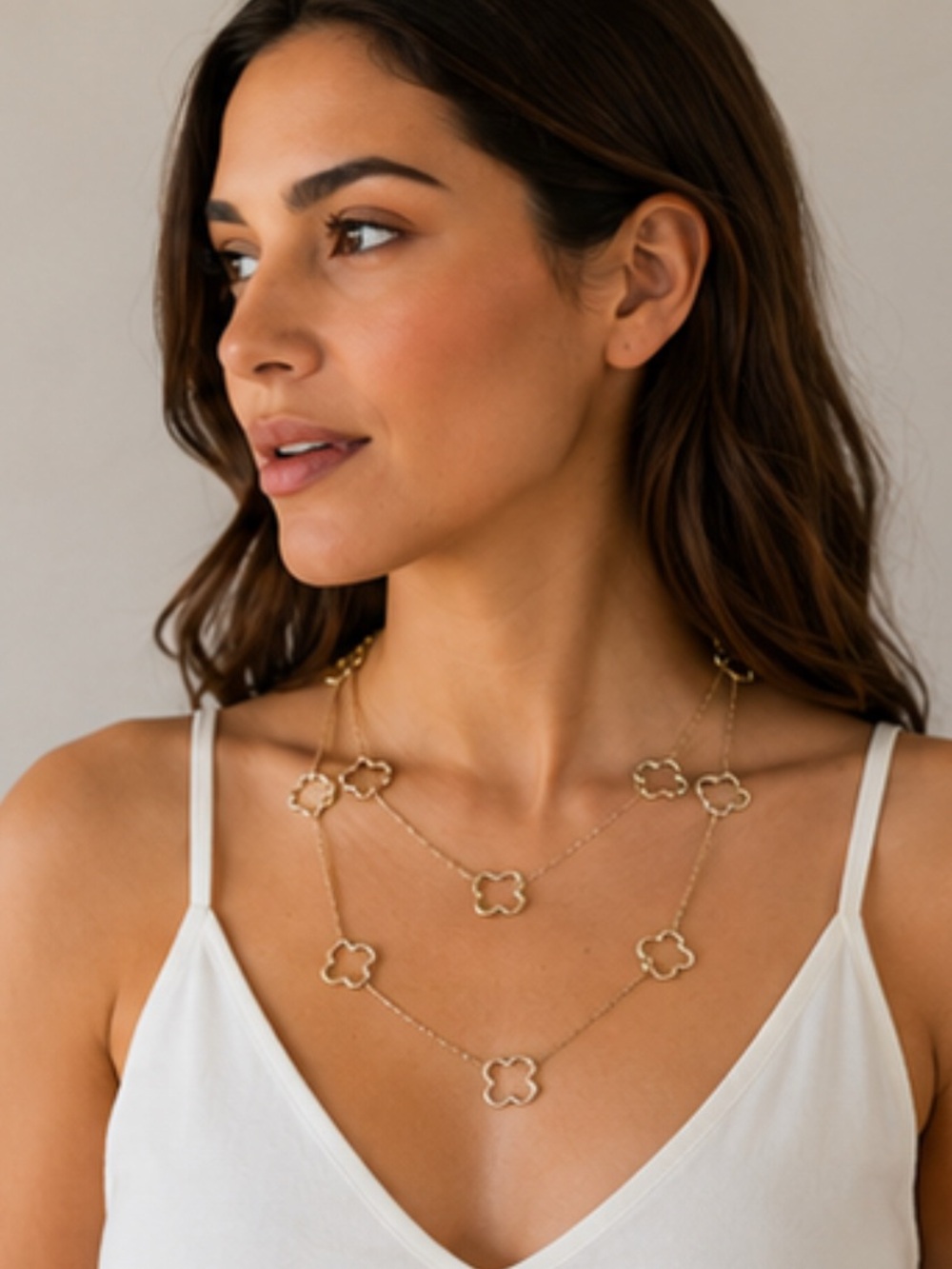 Delicate Silver Clover Station Layered Necklace
